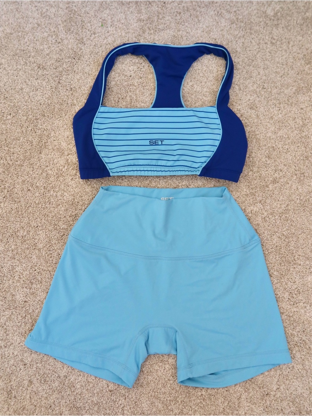 SET Active Breathe 1.0 Stripe Pipe Contour Bra+Shorts Set Maui Blue M SOLD OUT - Picture 4 of 6